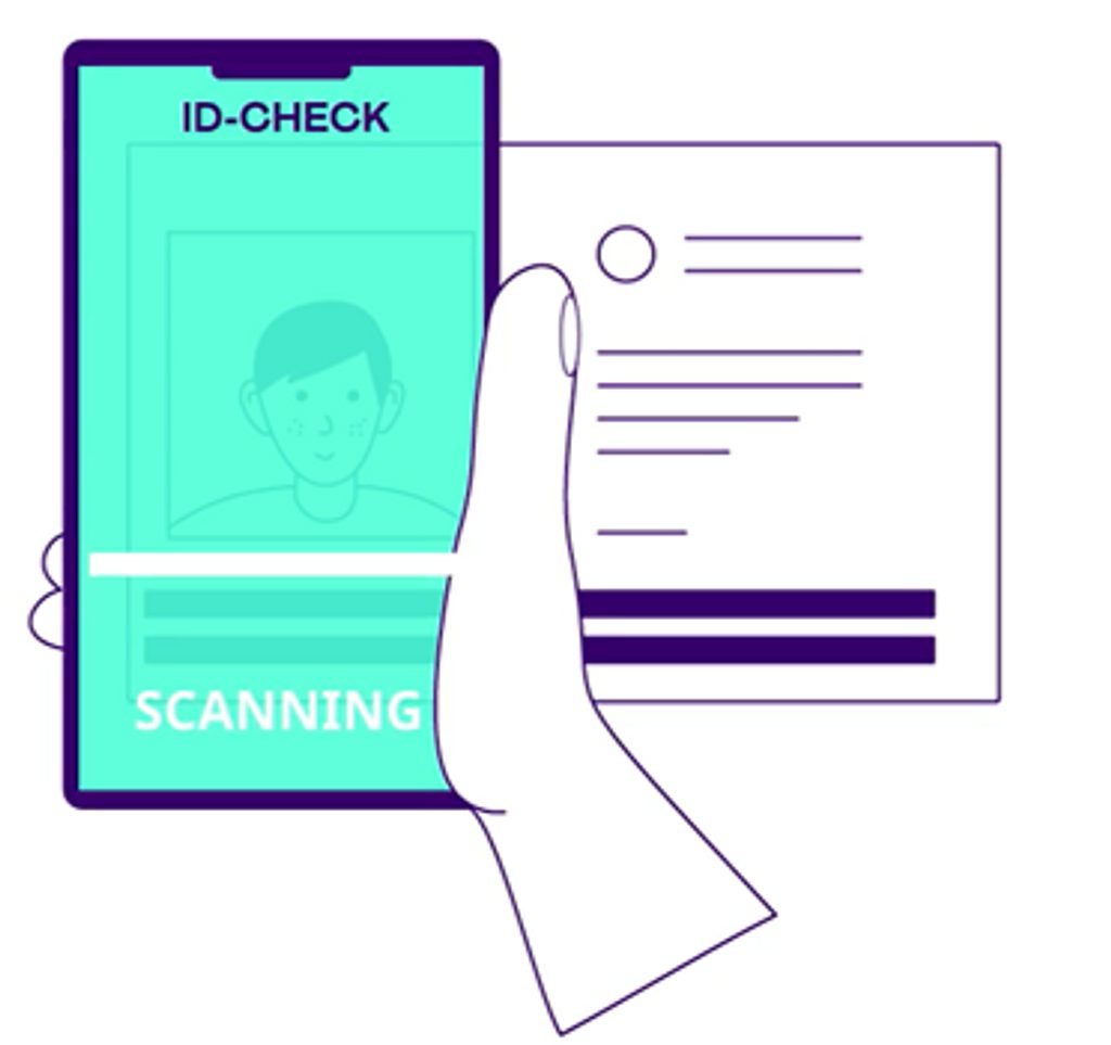 Grafische afbeelding van een identity check met een mobiele telefoon